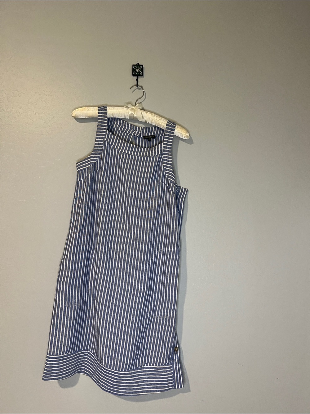 For Cynthia Blue and White Striped Sleeveless Midi Dress